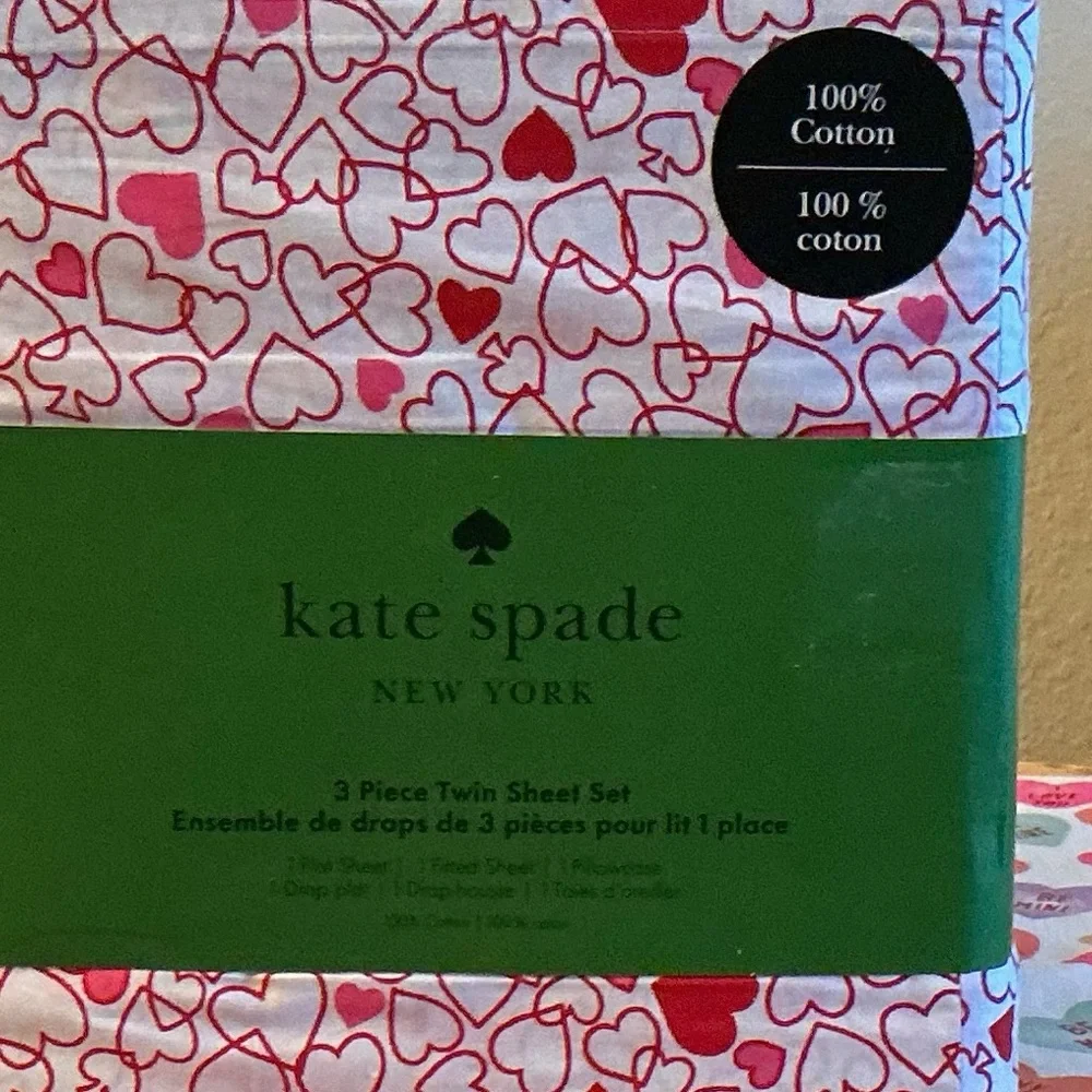 Kate Spade Red and Pink Heart Twin Sheet Set
